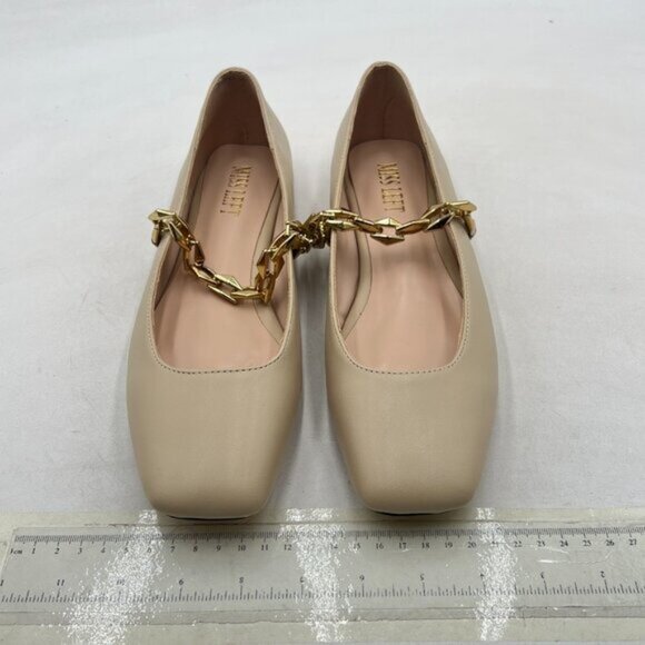 miss left Nude Chain Strap Mary Janes Shoes Slip On Square Toe Ballet Flats - Picture 3 of 8